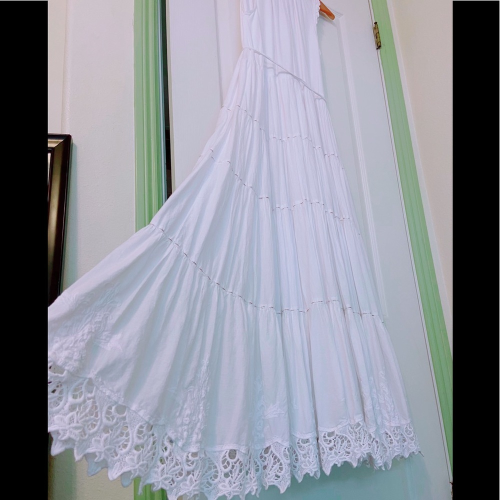 LANE BRYANT White Tiered Cotton Maxi Dress